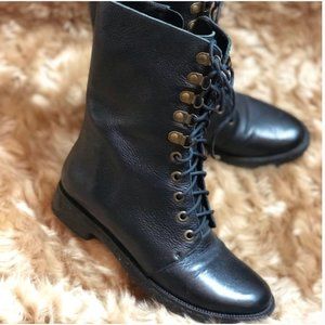 DVF Black Leather Combat Boots